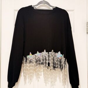 Queen of Sparkles Sweatshirt with Silver Beaded Fringe